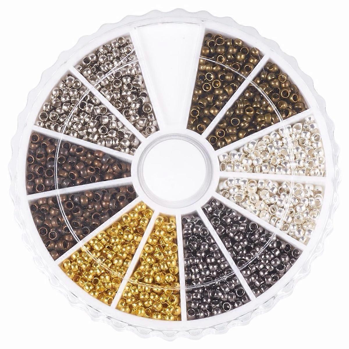 3000 Pcs Metal Tube Crimp Beads Positioning Loose Beads for DIY Jewelry Making Spacer Ends Caps in 6 Colors