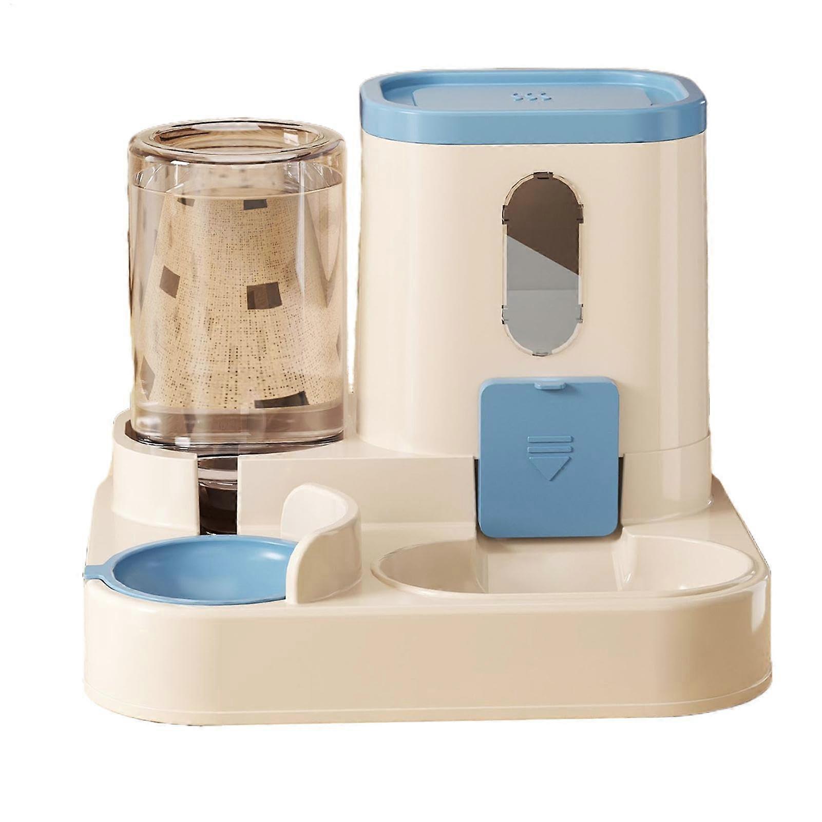 Automatic Cat Feeder and Water Dispenser, Pet Drinking Fountain and Feeder Set Blue