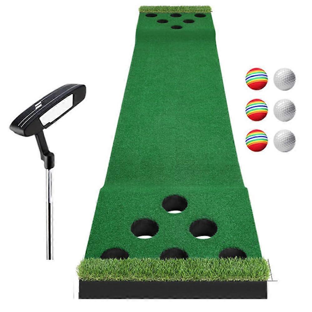 Golf Putting Mat with 1 Putter and 6 Balls, Indoor Golf Putting Trainer with Changeable Hole Locations and Slope Tech,Golf Practice Turf,300 * 60cm