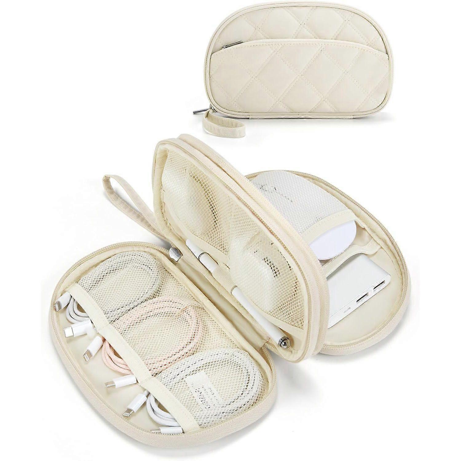 Cord Organizer Travel Cable Bag, Compact Tech Electronic Organizer Travel Case, Essentials for Charger, Cable, Phone, Flash drive - Beige
