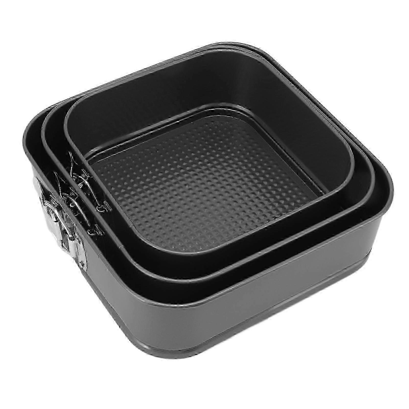 3PCS Square Cake Pans with Spring Buckle - Non-Stick Removable Bottom for Leak-Proof Cheesecakes & Baking