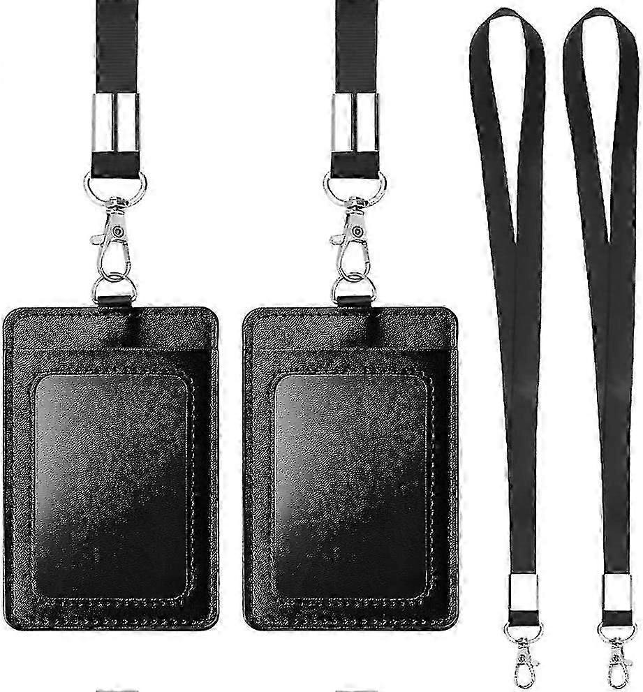 Holders, Vertical Pu Id Holders With Clear Id Window And Detachable Neck Lanyardblack2 Pack-mxbc