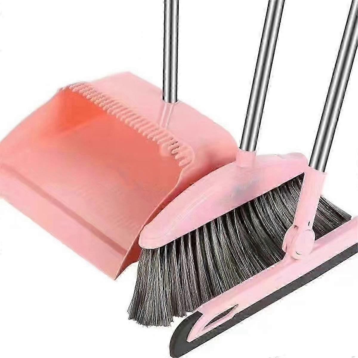 Dustpan Broom Set Floor Wiper Cleaning Long Handle Cleaning Set pink