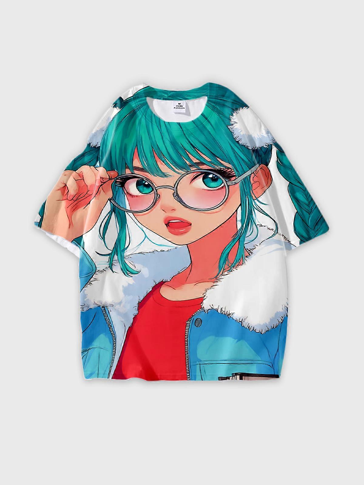 T-Shirt Short Sleeve Round Neck, Summer Casual Loose Graphic Tee, Unisex Pattern V2663