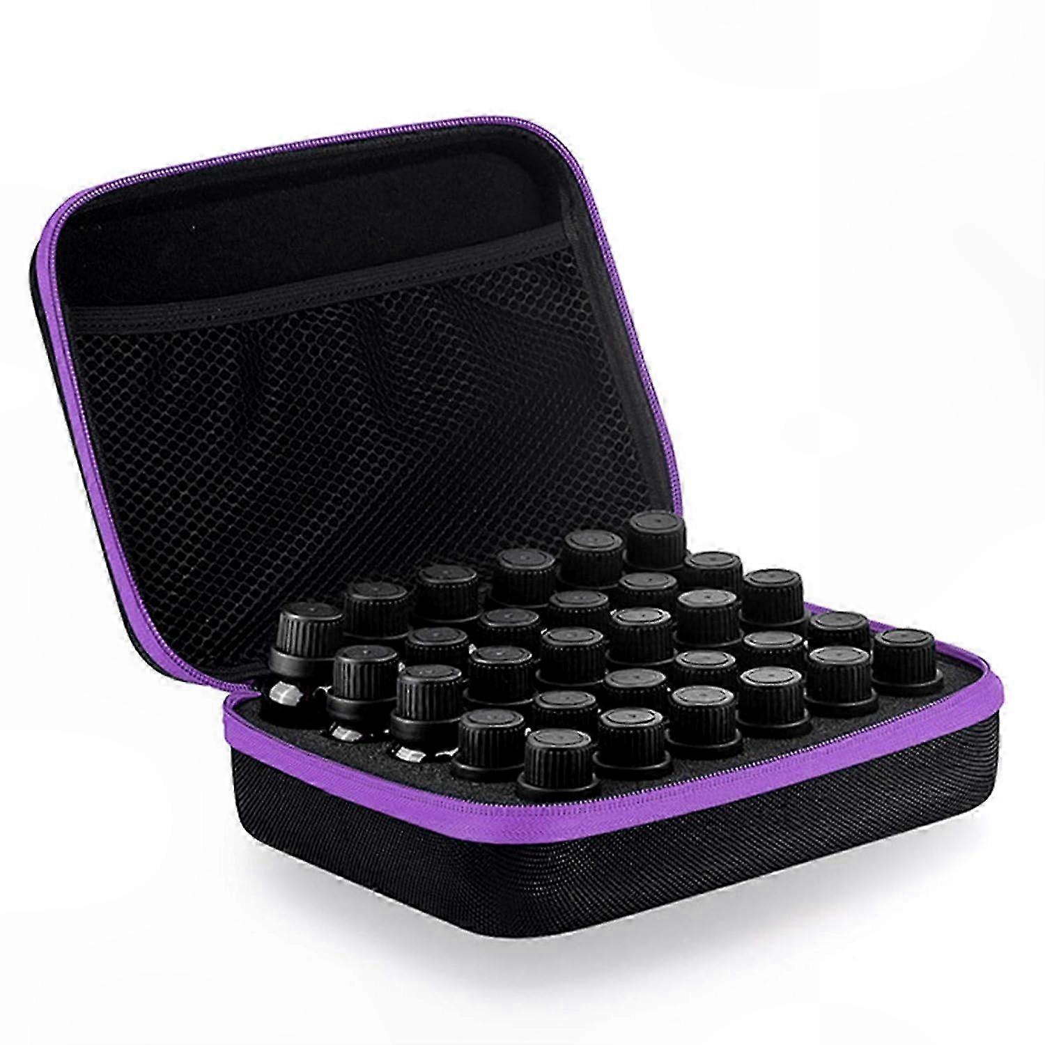 Portable Hard Shell EVA Case for 30 Essential Oil Bottles, Fits 5ml, 10ml, 15ml, Purple Storage Organizer