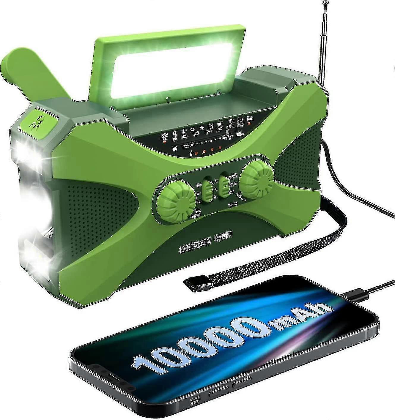 10000mAh Emergency Radio with Solar and Hand Crank, Portable AM/FM/NOAA Weather Radio with Phone Charger and Flashlight
