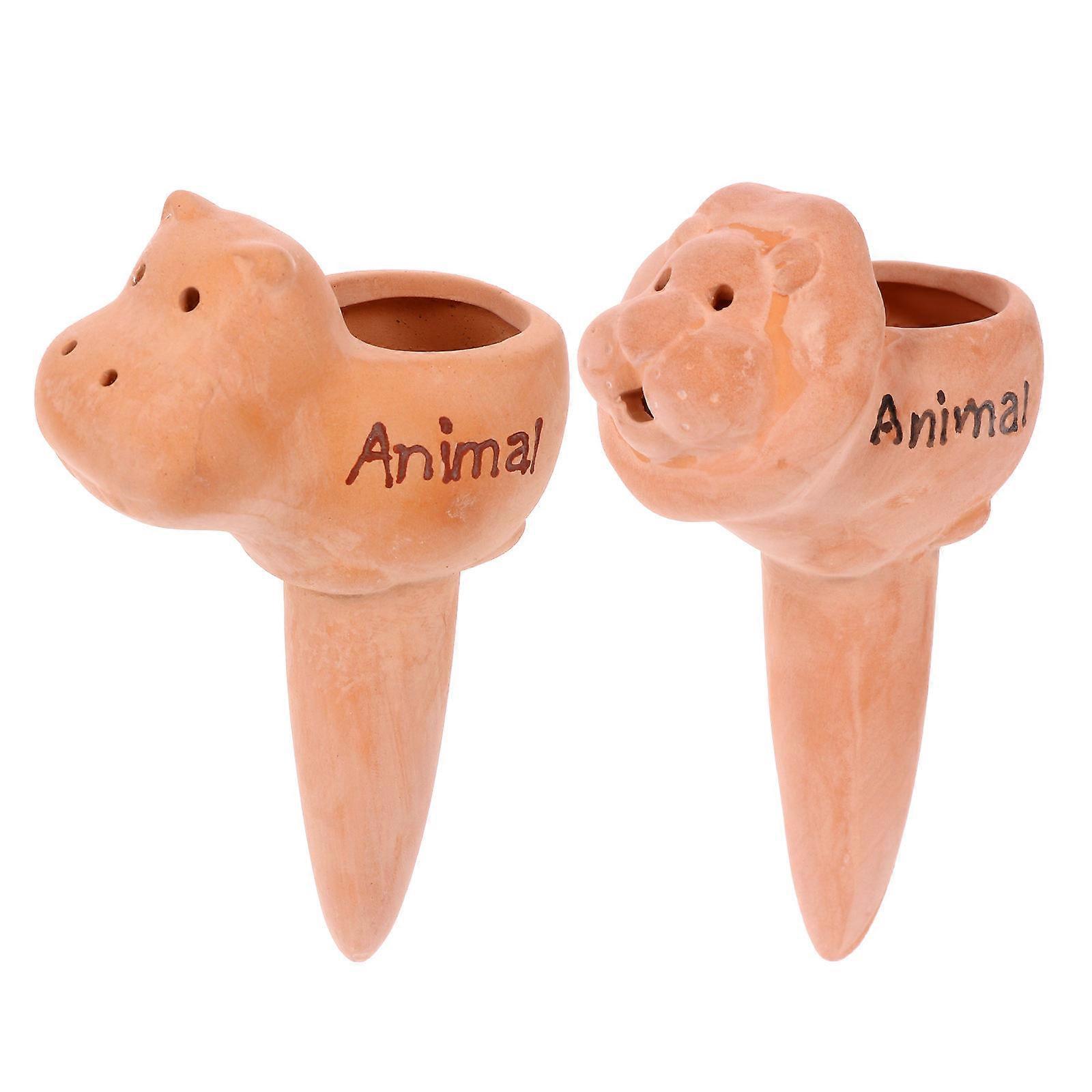 Cartoon Water Seepage Device 2Pcs Auto Drop Irrigation Tool For Home Use Plants In Light Brown Ceramic Design