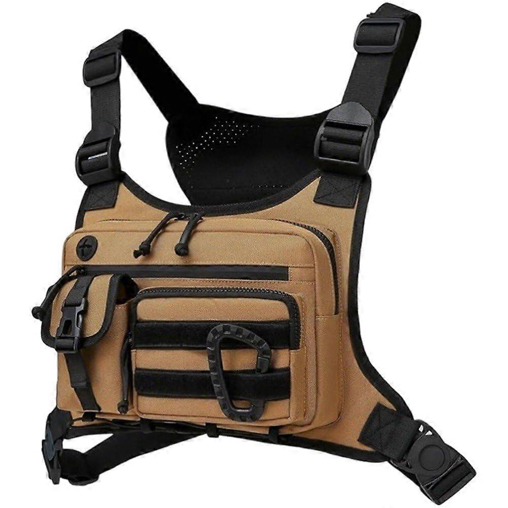 Outdoor Running Chest Bag Waterproof AntiTheft Chest Pack Rig Lightweight Running Vest Khaki Color