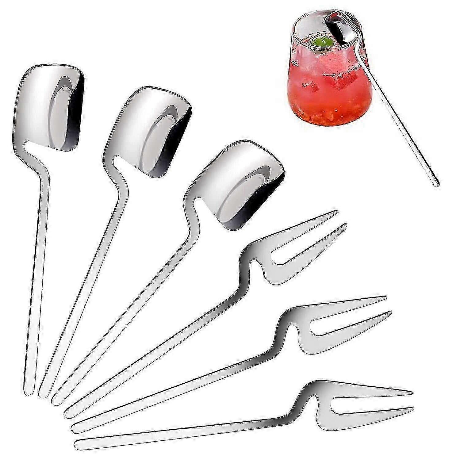 6pcs Dessert Forks Spoons Set, Hanging Cup Coffee Spoon For Restaurant