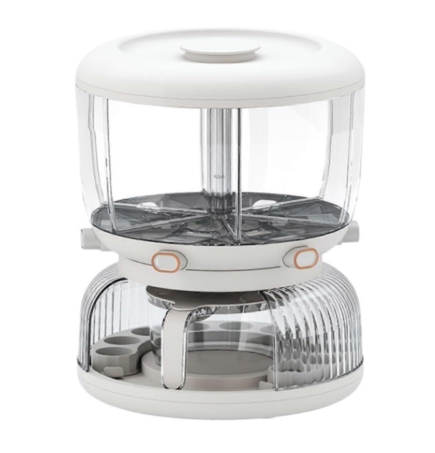 Cereal Dispenser 6Grid Grain Storage Box 360 Rotatable OneClick Rice Output White 35x27.5 cm Food Storage Container