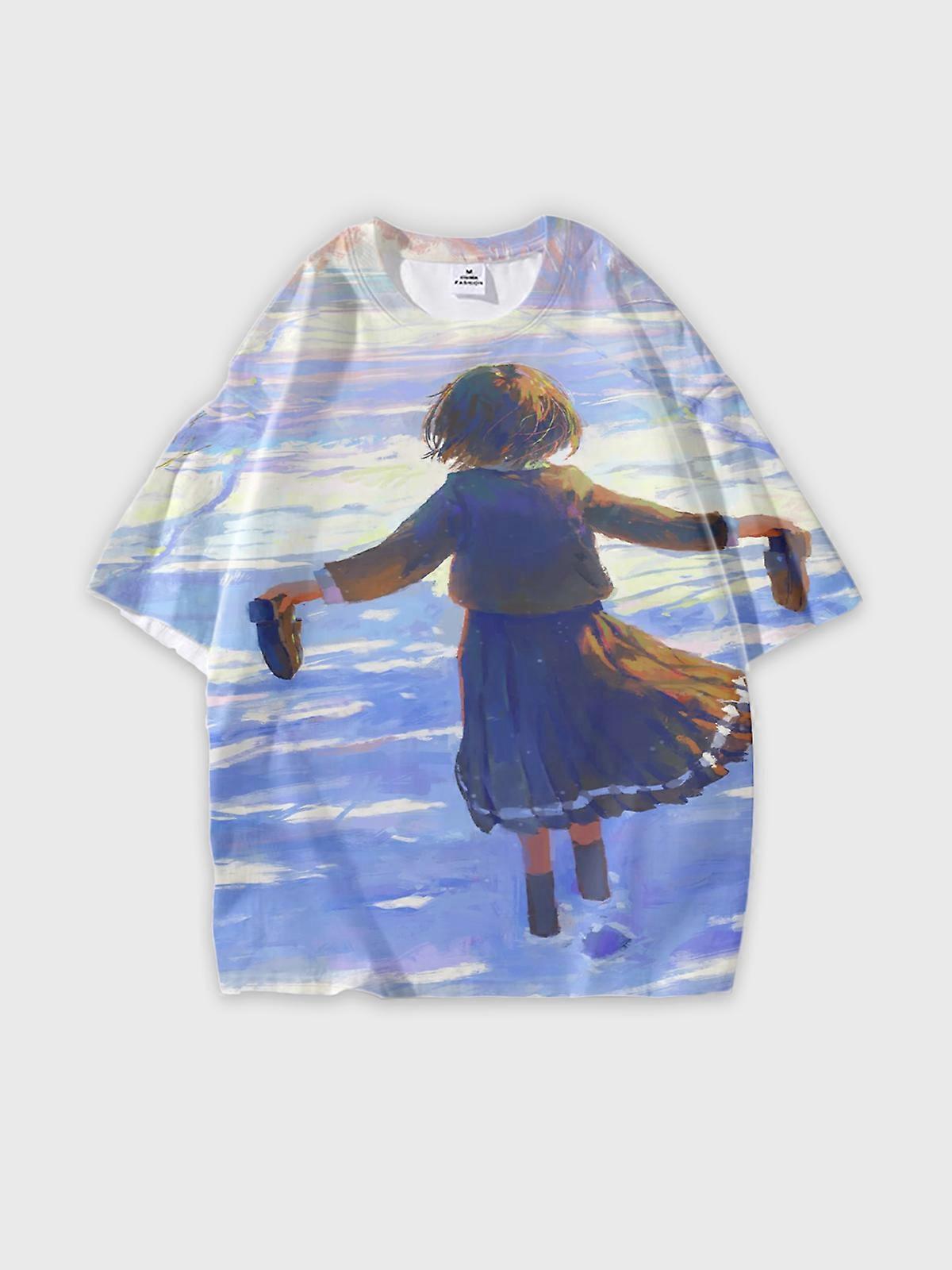 T-Shirt Short Sleeve Round Neck, Summer Casual Loose Graphic Tee, Unisex Pattern W885