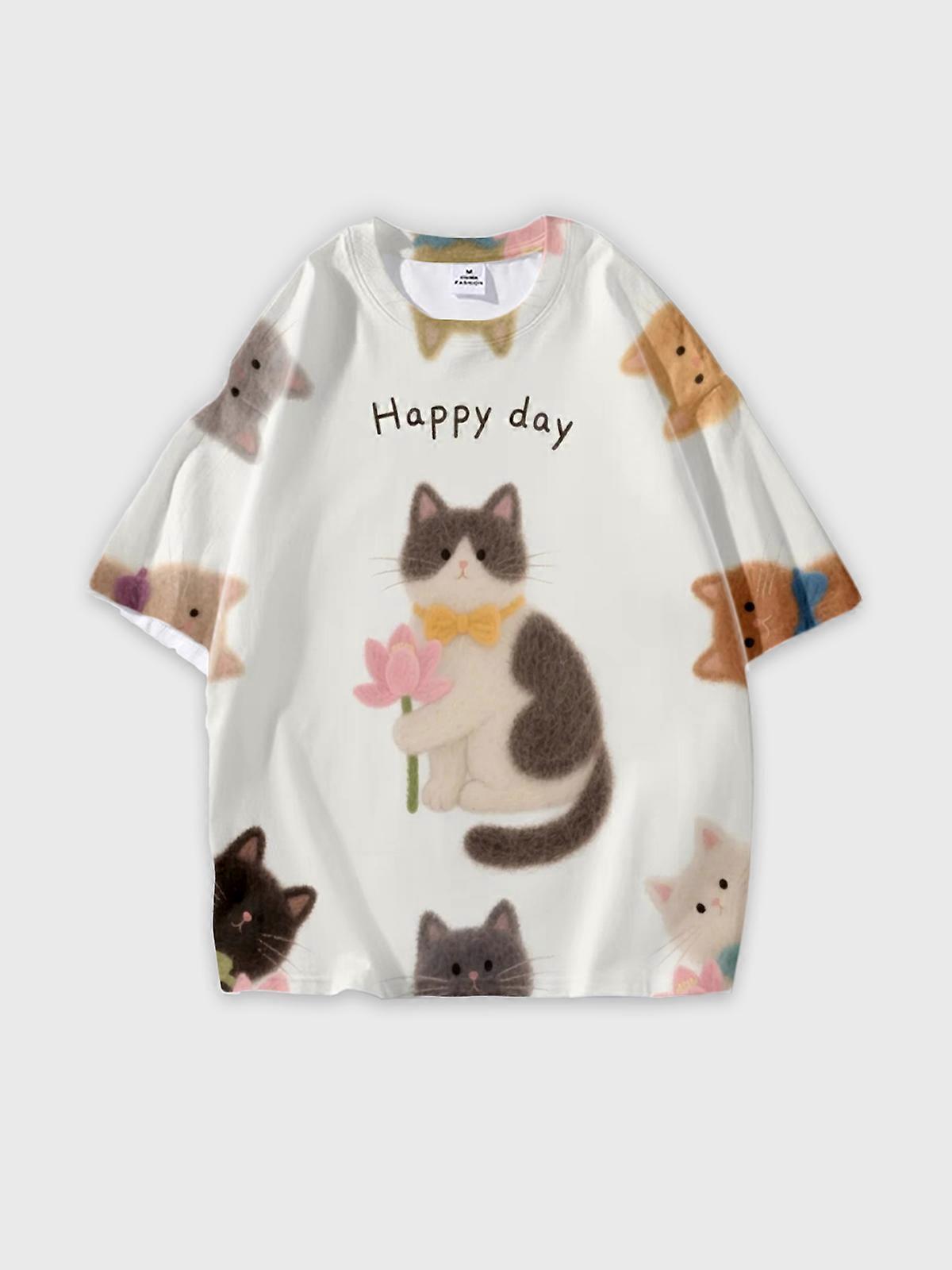 T-Shirt Round Neck, Loose Short Sleeve Pattern Graphic Tee, Unisex Summer Casual Top W3071