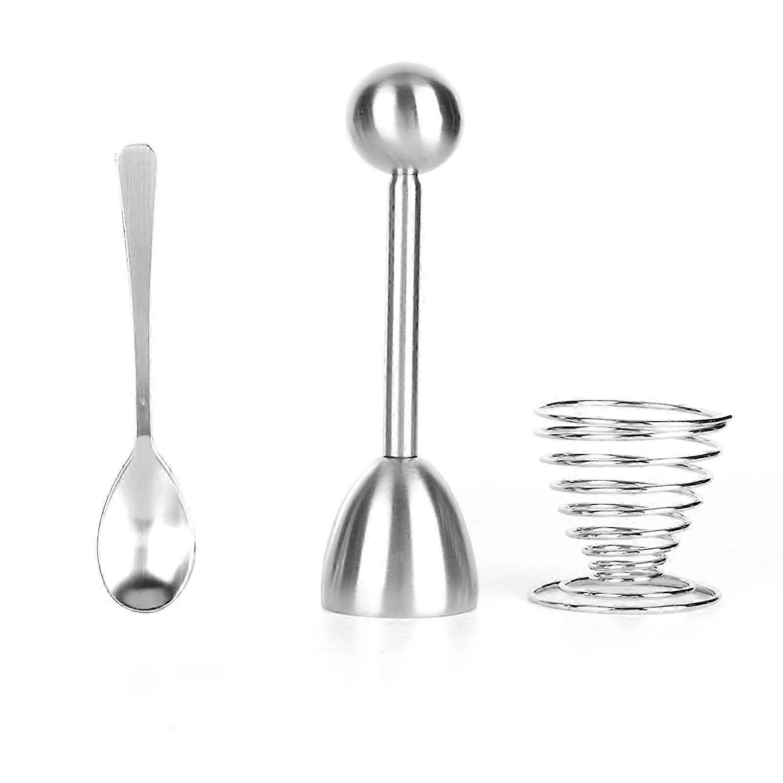 Egg Cutter Topper Set Stainless Steel Kitchen Tools with Eggshell Opener Spring Egg Cup Holder Spoon