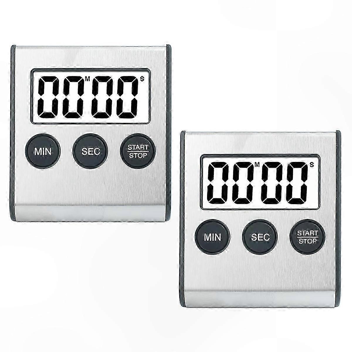 Digital Kitchen Timer 2-Pack with Magnet, Stopwatch and Clock Function for Cooking and Baking