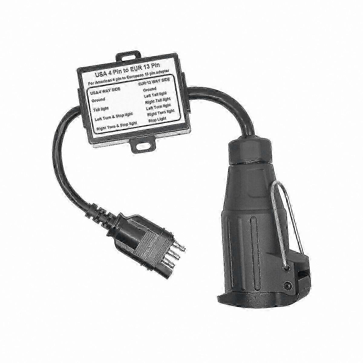 4-Pin Flat to 13-Pin Round Trailer Light Adapter for US and EU Compatibility