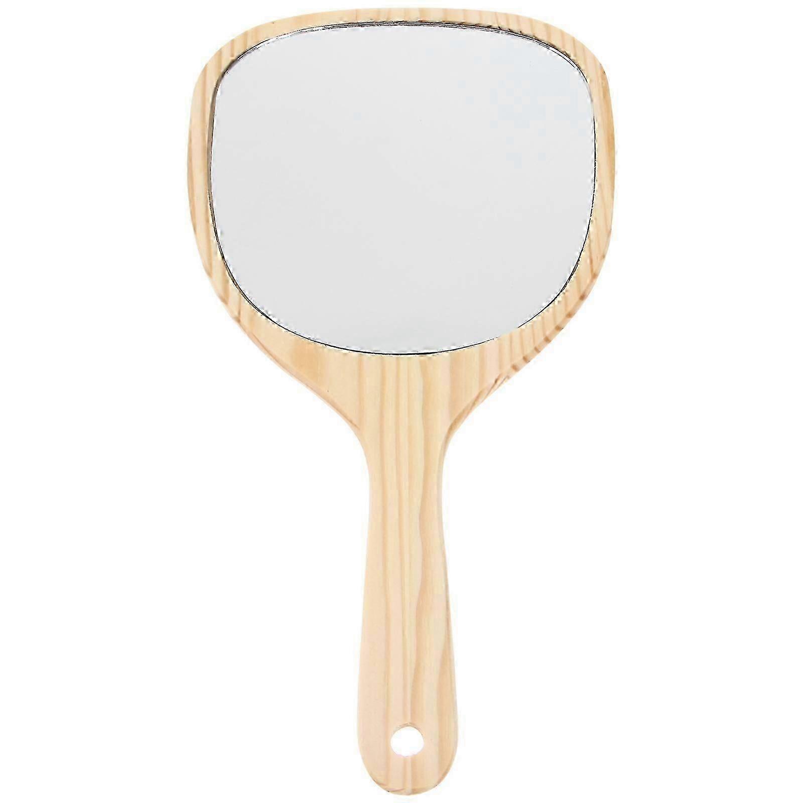 Square Wood Hand Mirror with Double-Sided Cosmetic Design, Handheld for Personal Grooming and Makeup