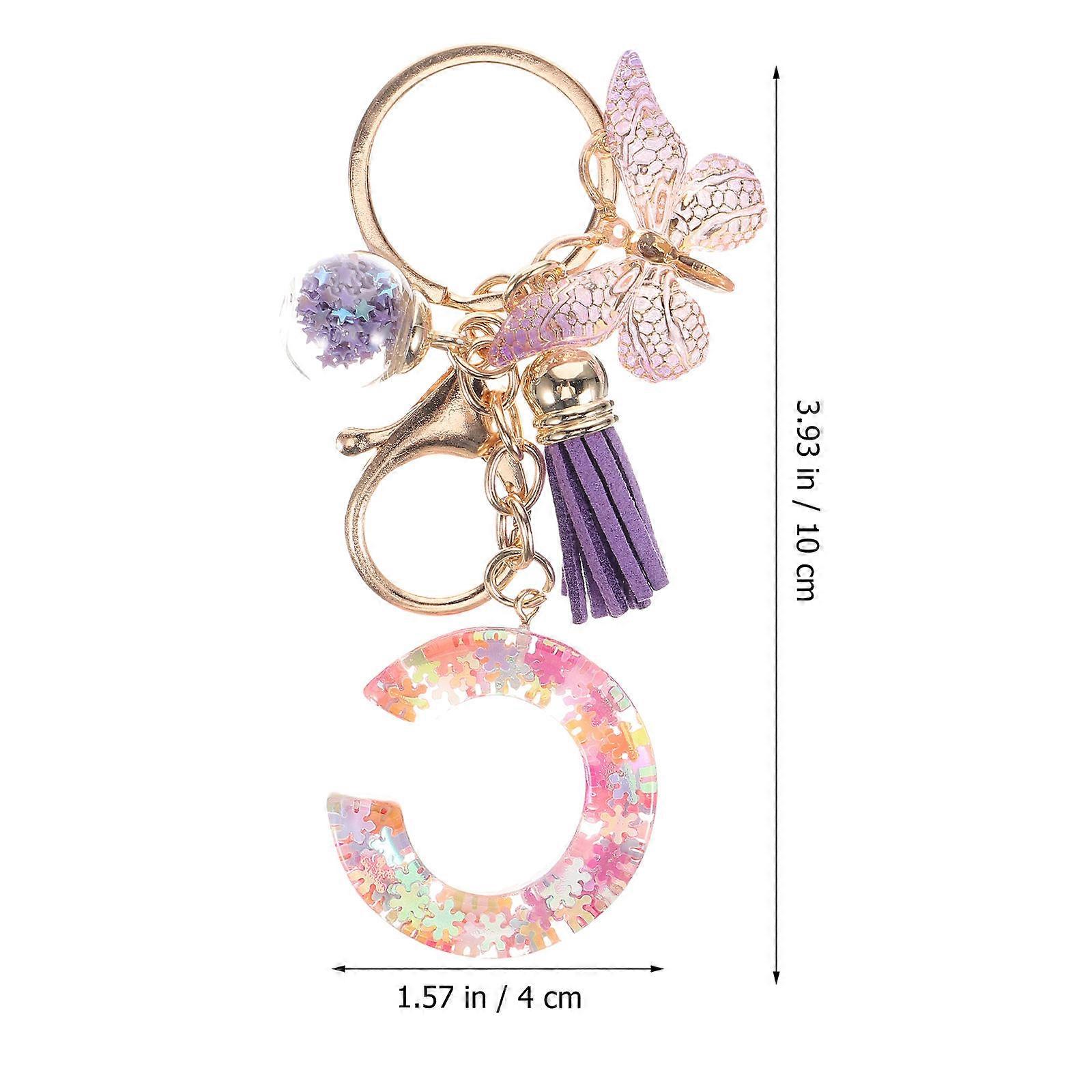 Letter Keychains for Women Resin Key Holder with Butterfly Tassel 2Pcs