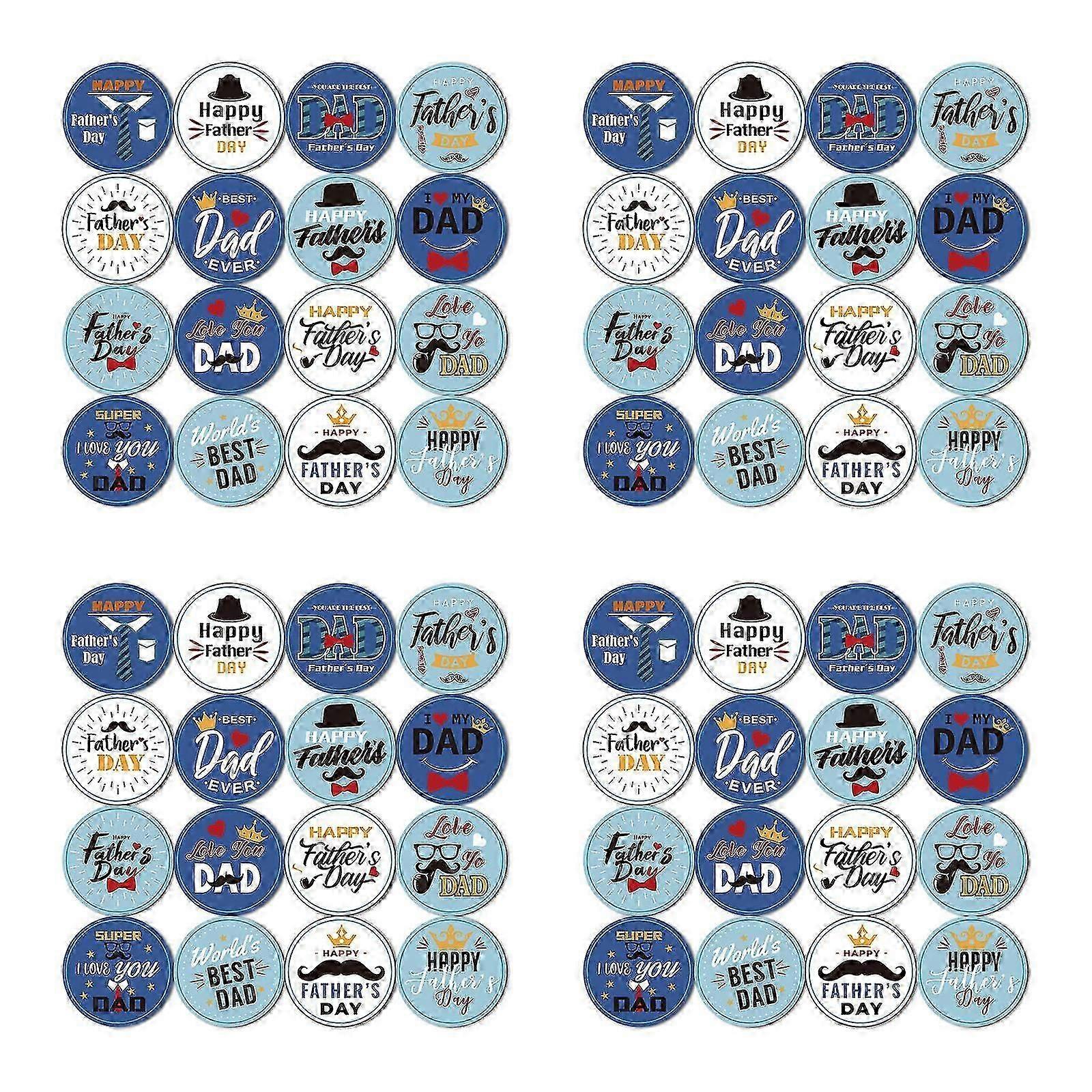 Happy Father's Day Stickers 64pcs/4 Sheets Hat Beard Letters Art Decal For Greeting Card Dessert Cupcake Decoration Gift