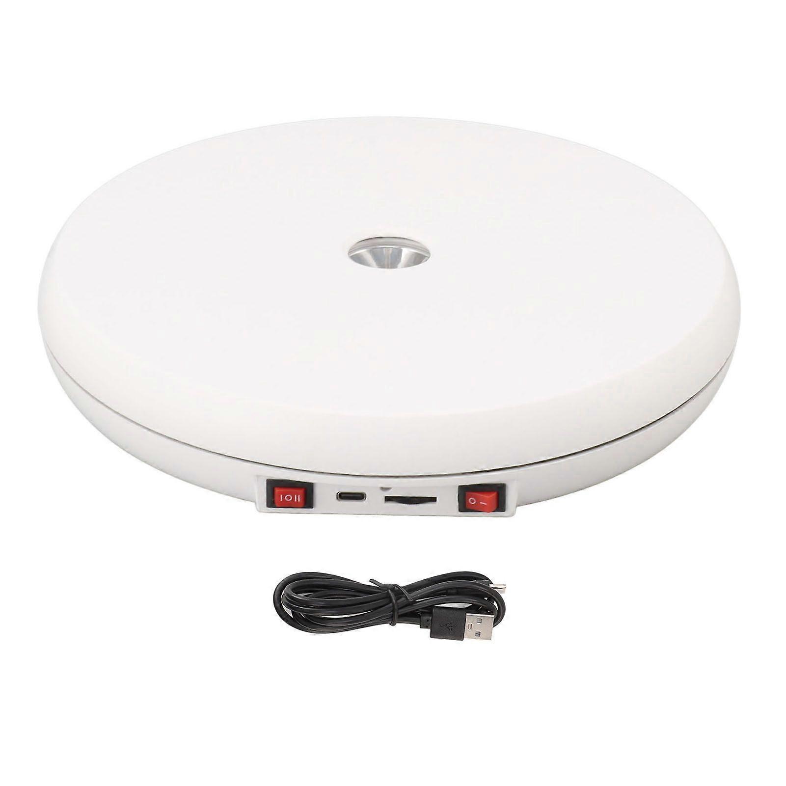 Electric Rotating Display Table LED Light 25cm Noiseless 20kg Load Capacity Turntable Display Stand for Jewelry White
