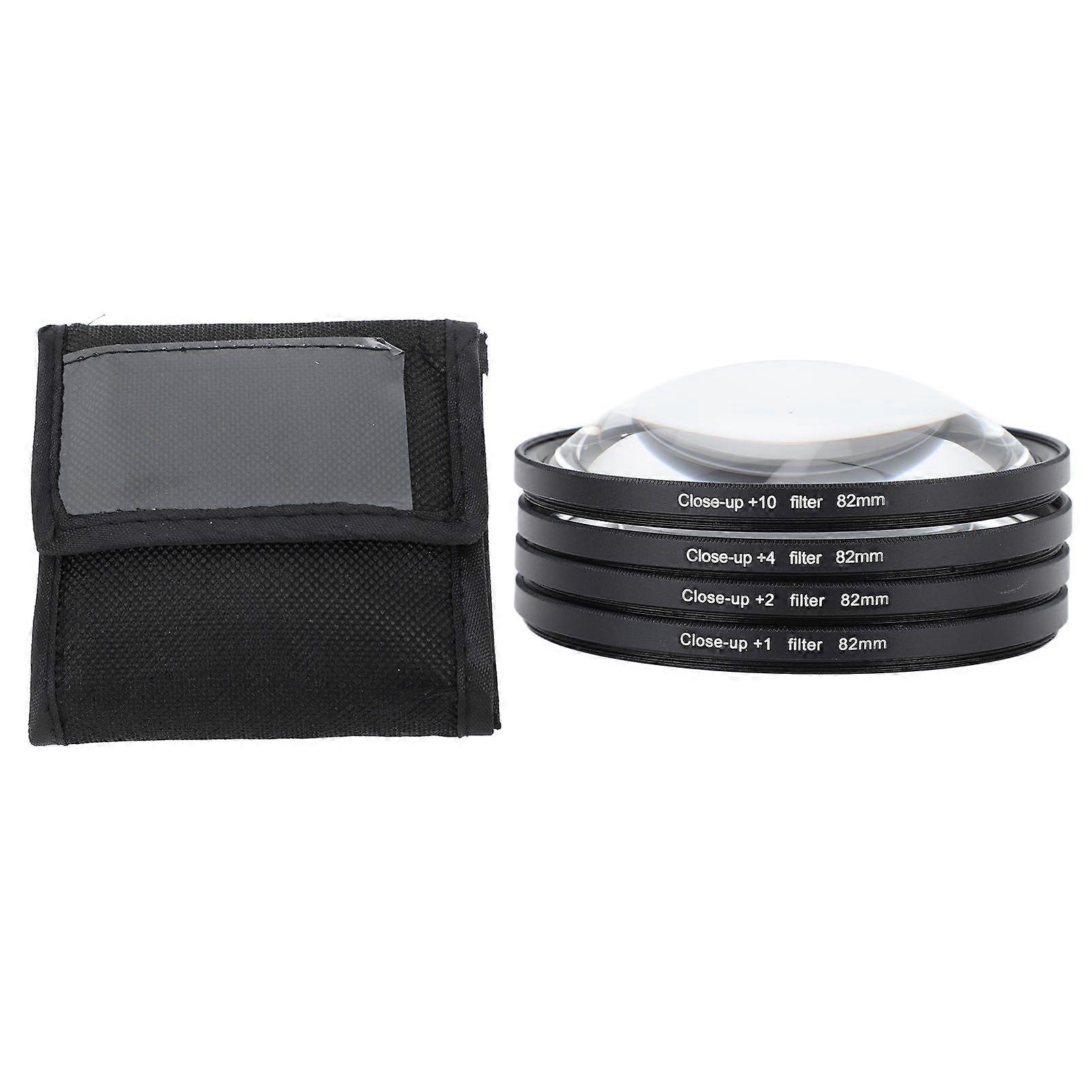 Close Up Filter Kit 4 in 1 +1 +2 +4 +10 Macro Lens Filter Optical Glass with Storage Pouch Camera Filter for Digital Camera Photo 82mm