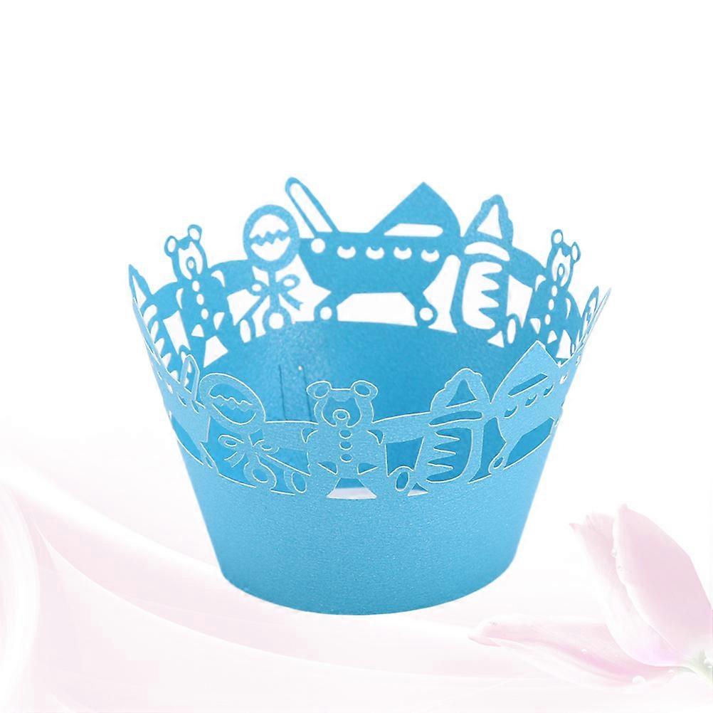 Egg Cake Border Blue Baby Carriage Cut Cupcake Wrapper for 50Pcs