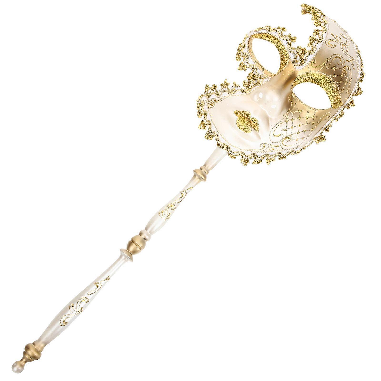 Golden Masquerade Mask with Holding Stick for Dancing Party 3Pcs