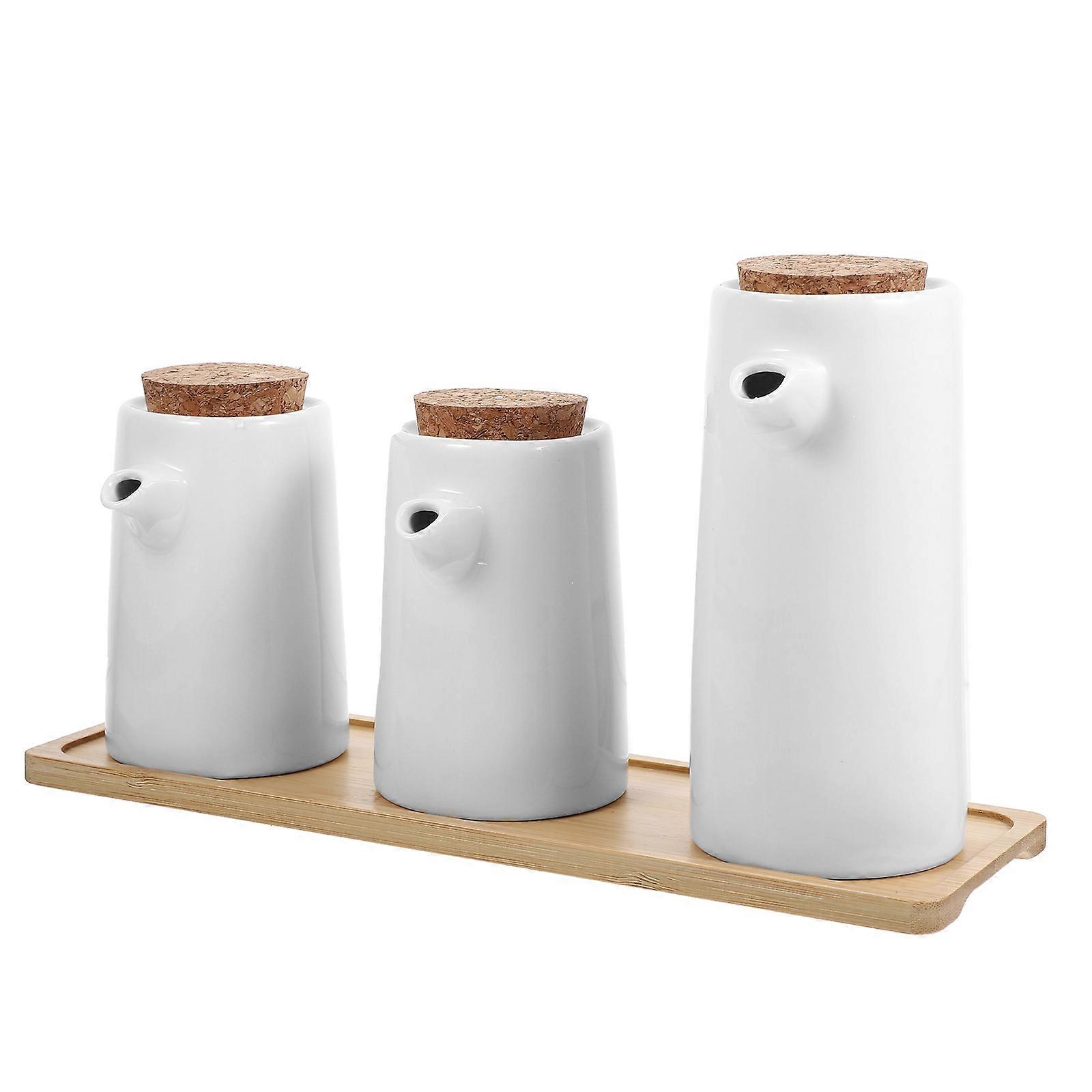 Japanese Style Soy Sauce Bottle Set Ideal For Home And Restaurant Use With Non- And Wood Tray 1 Set