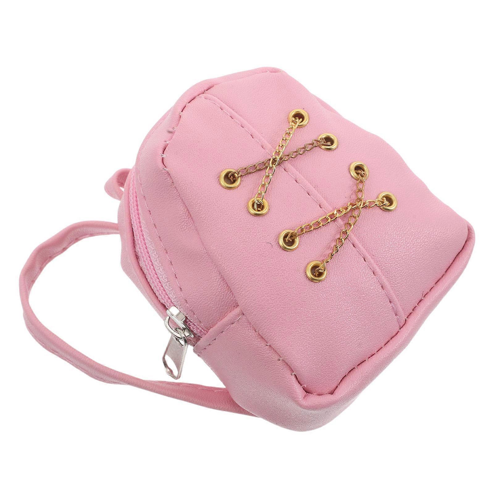 Mini Doll Zipper Backpack for Decoration 2Pcs Pink Fabric Doll Bag