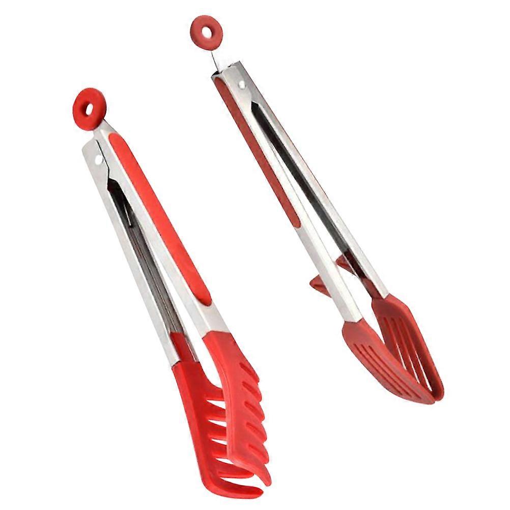 Silicone Food Tongs 2Pcs Red Space-Saving Loop Kitchen Tool for Home Kitchen Clips