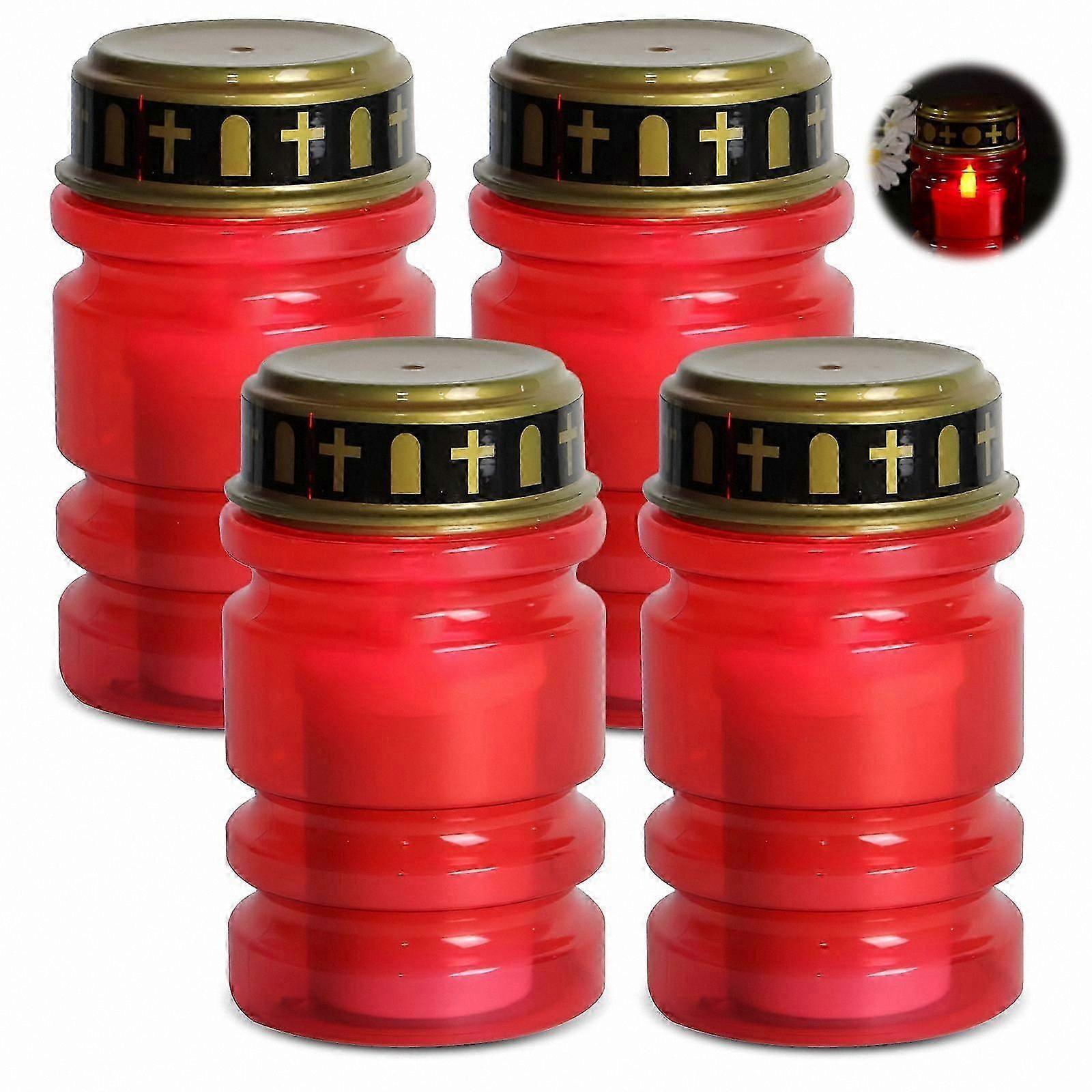 Red Flickering LED Outdoor Candle, Set of 4 IP44 Flameless Grave Lights for Memorials and Decorative Use