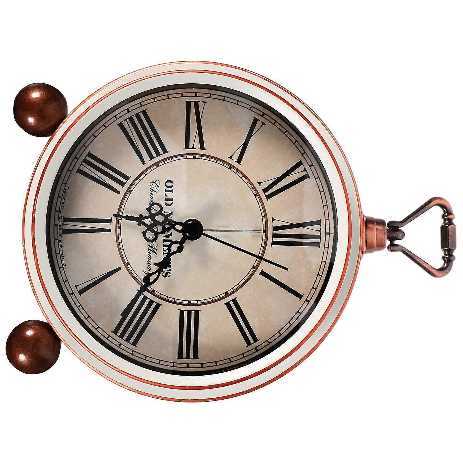 Alarm Clock Metal Retro Table Clock for Time Display 1Pcs White