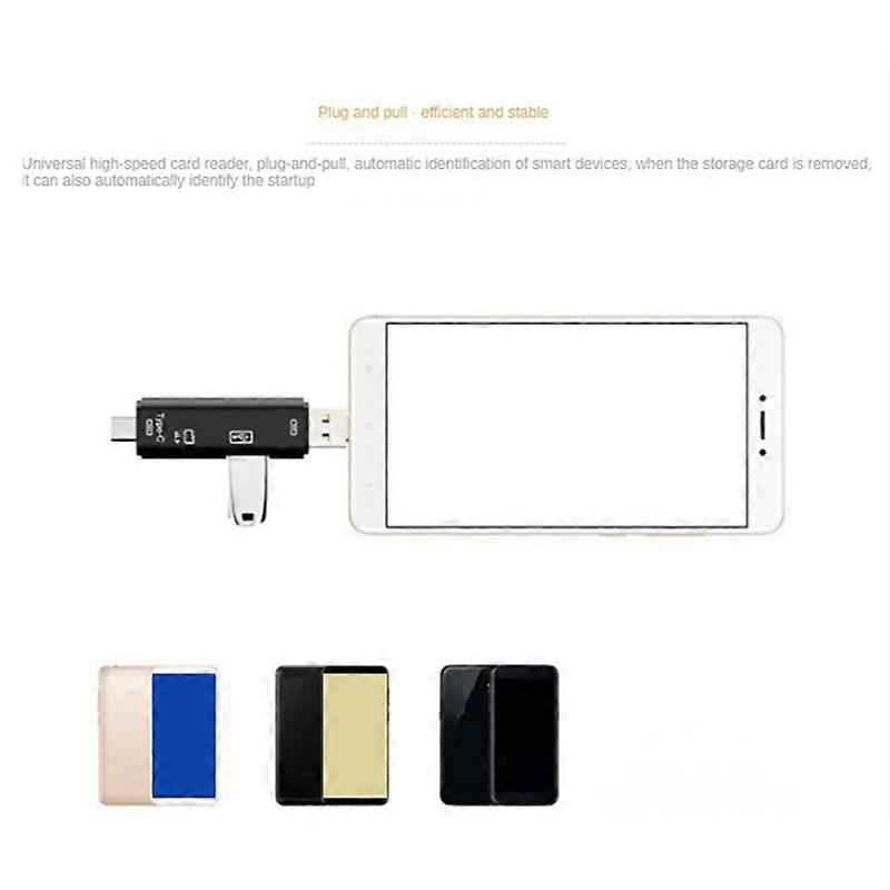 5 in 1 USB 2.0 Type C/USB /Micro-USB/TF/SD Memory Card Reader, Black