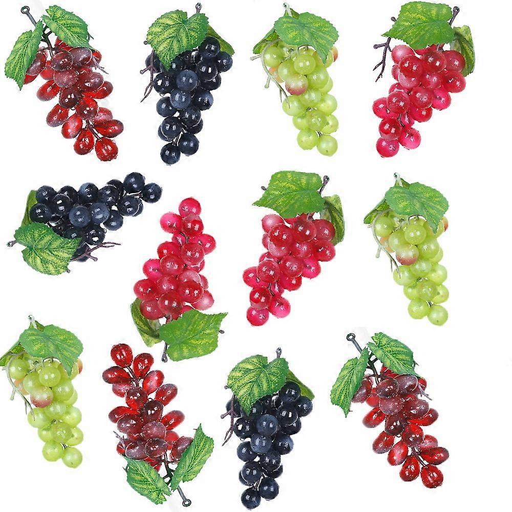 12 Bunches Simulation Decorative Lifelike Fake Grapes Clusters