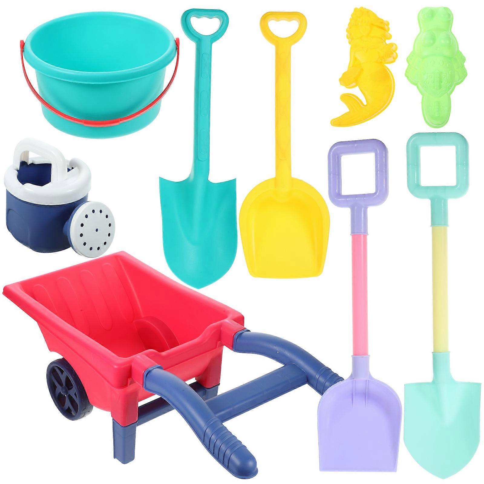 Creative Children S Beach Toy Set 7Pcs Including Trolley Sand Bucket Rake Designed For Kids Fun And Learning