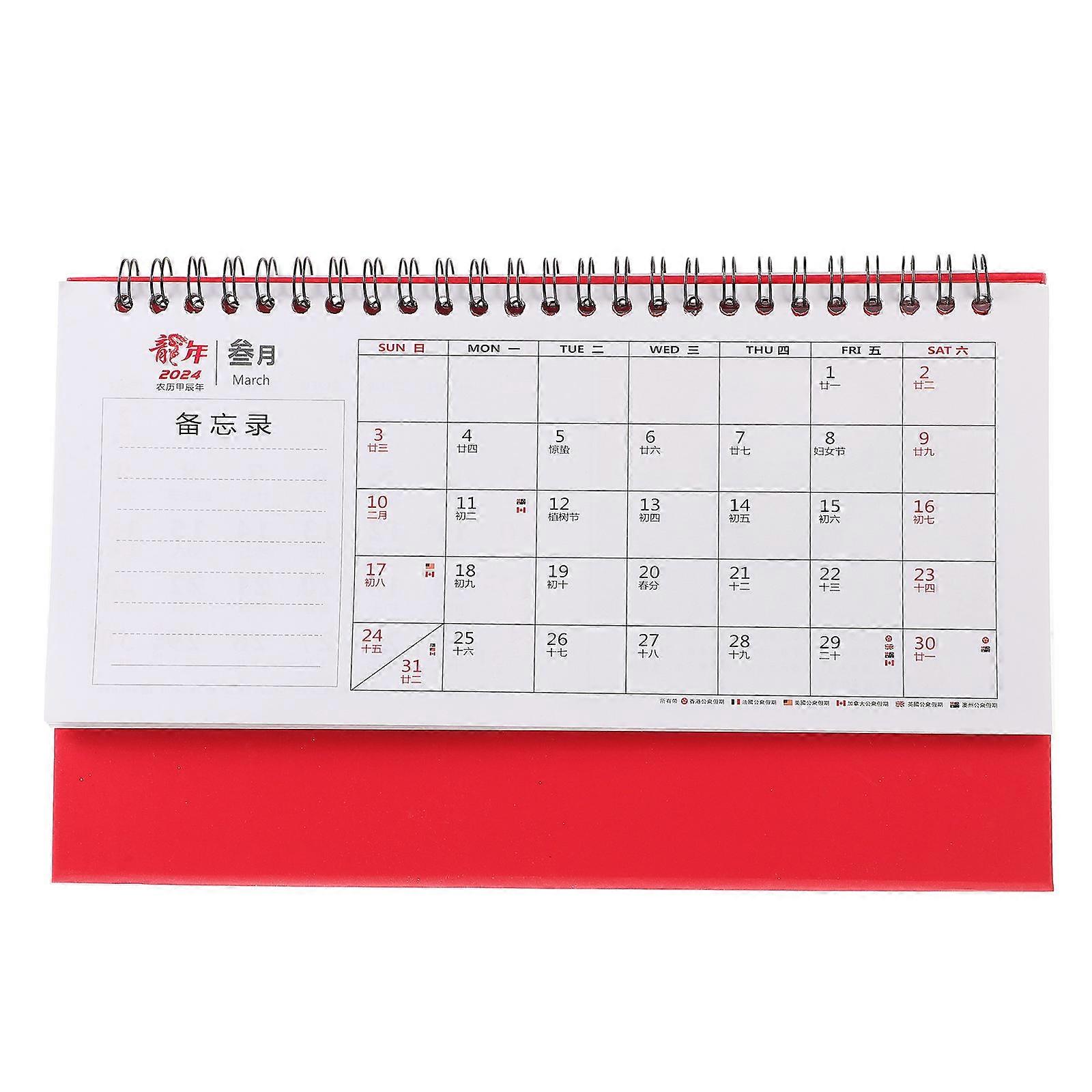 2024 Desk Calendar Spiral Binding for Home Use Red Paper 2Pcs