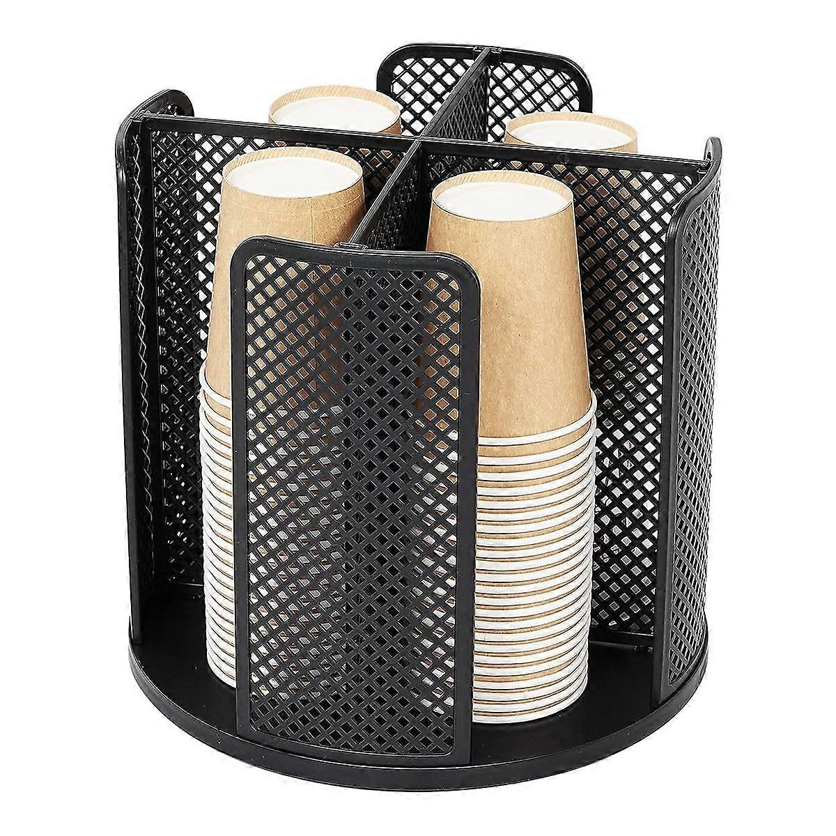 Rotatable Cup and Lid Organizer with 4 Compartments Black