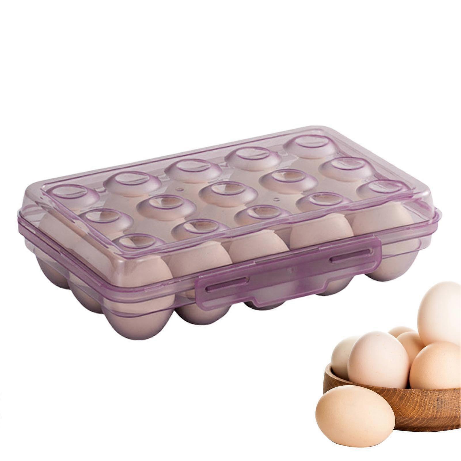 Fridge Egg Organizer 15Grid Portable Egg Protection Box For Refrigerator Purple Crisper