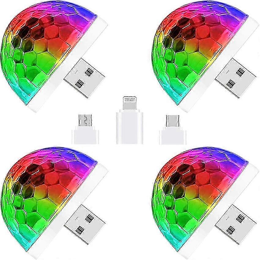 USB Disco Ball Light Sound Activated LED Party Light 4W 4 Pack
