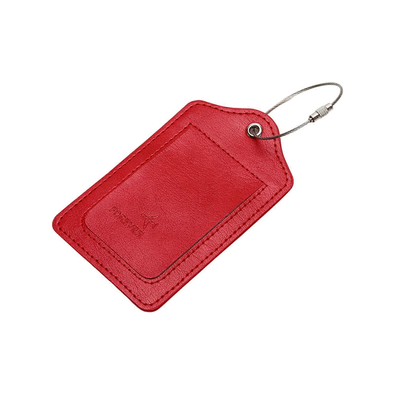 Quick Install PU Bag Label With Hide Personal Data Slot and Practical Metal Connector Portable Luggage Identifier  Red