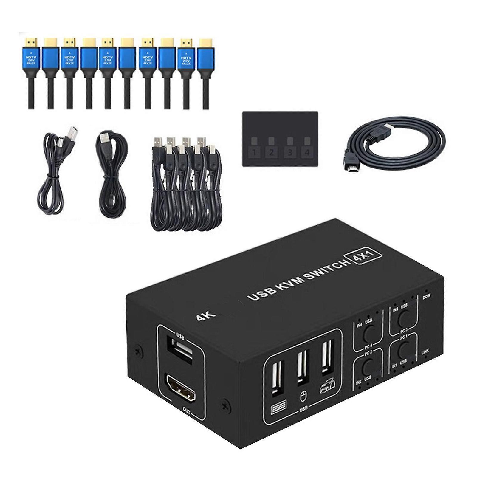 KVM Switcher 4 Computers 1 Monitors 4K@60Hz 4 Port KVM Switches 4 in 1 Out Support 4 Share 1 Monitors 4 USB Devices Multicolor