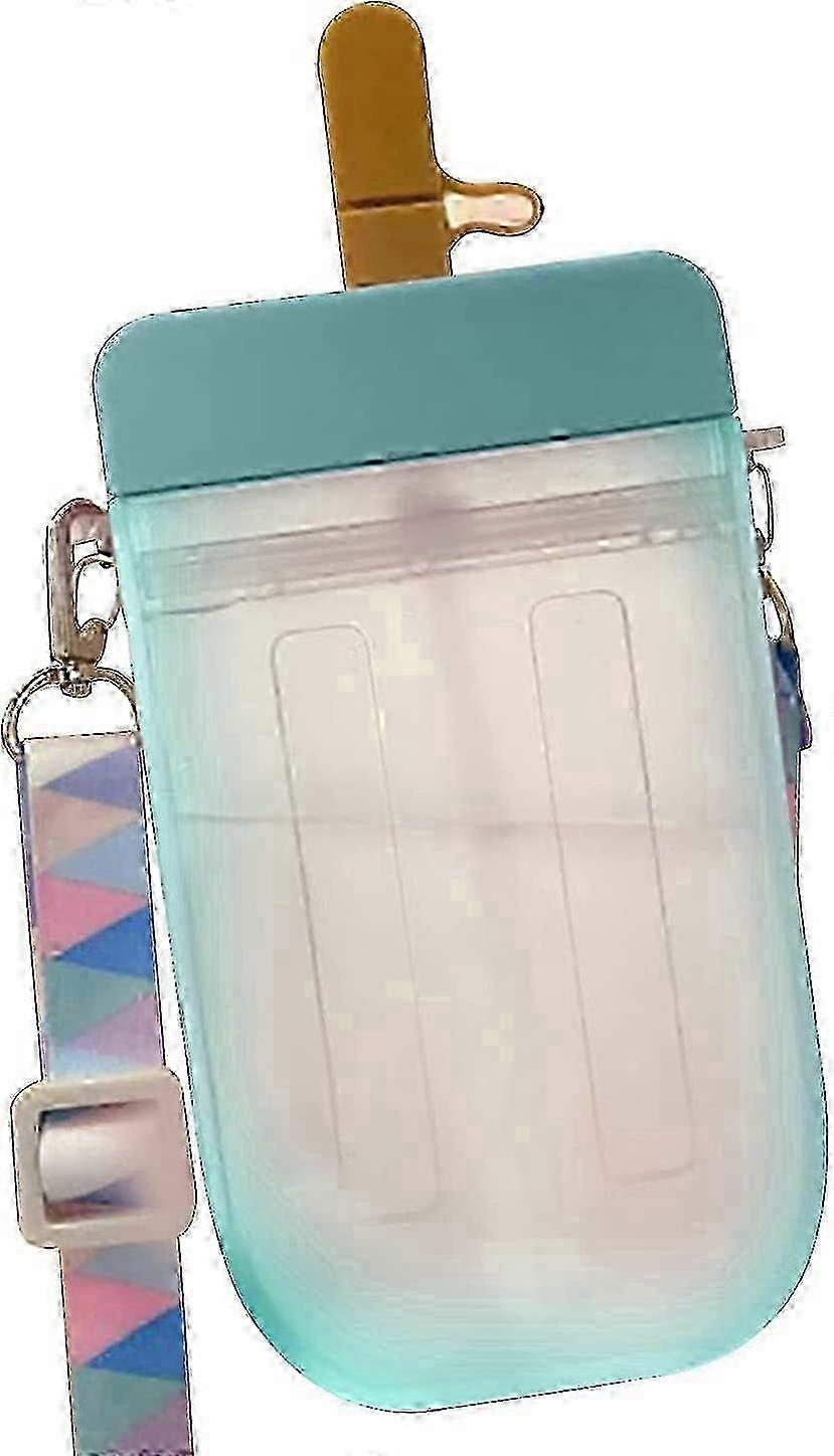 300ML Popsicle Shaped Plastic Children Drinking Bottle with Straw (Blue)