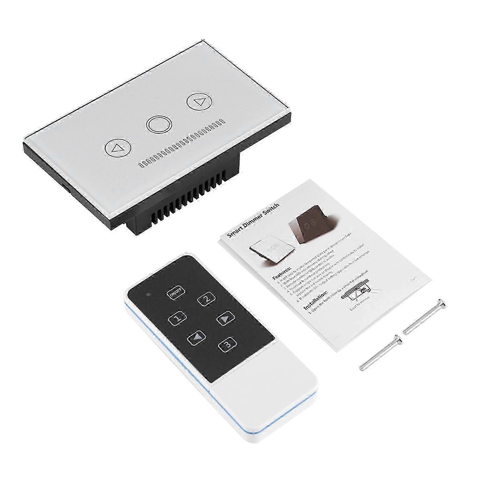 Touch Screen LED Light Dimmer Switch Wireless RF Remote Control Glass Panel White