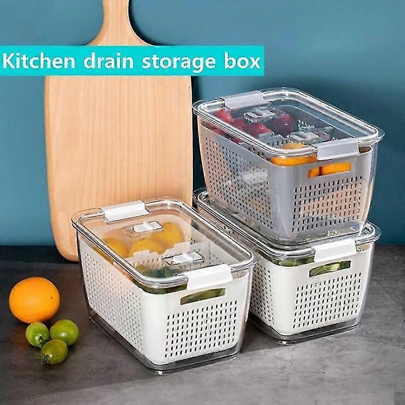 Kitchen Plastic Storage Box Fresh-keeping Box Refrigerator Fruit Vegetable Drain Storage Containers @BUGU