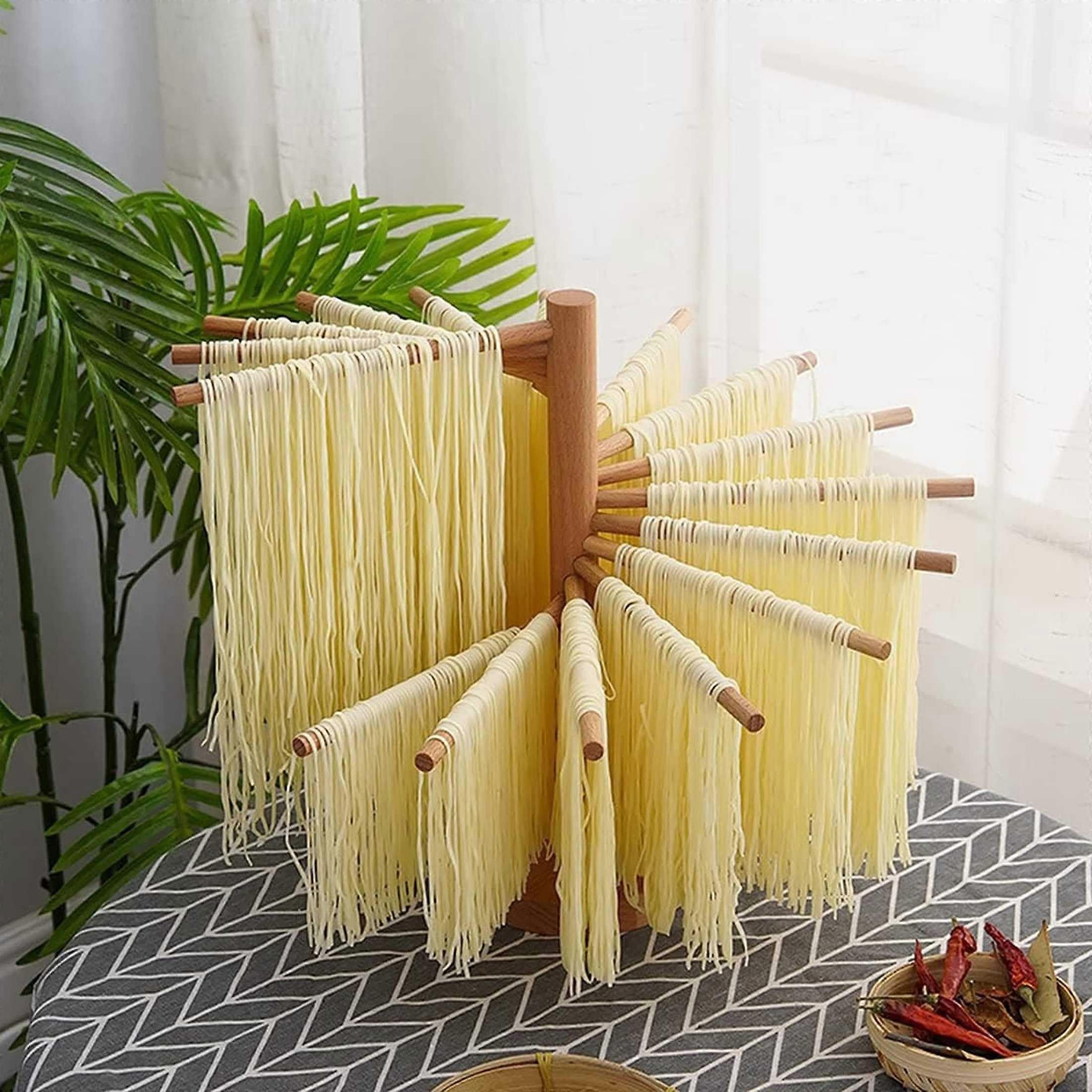 Pasta Dryer Wooden Stand With Base, Foldable Pasta Drying Rack, 15 Removable Arms, Total Height 33 cm