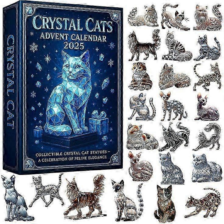 Crystal Cats Advent Calendar 2025 with 24 Unique Breeds, 2D Acrylic Ornaments for Christmas Tree Countdown and Festive Decor