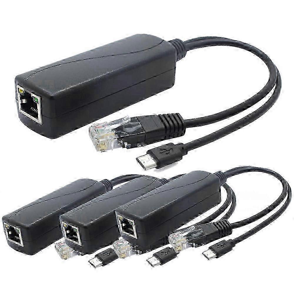 4-Pack 5V PoE Splitter with Micro-USB Plug, 48V to 5V 2.4A Adapter for IP Cameras and Tablets