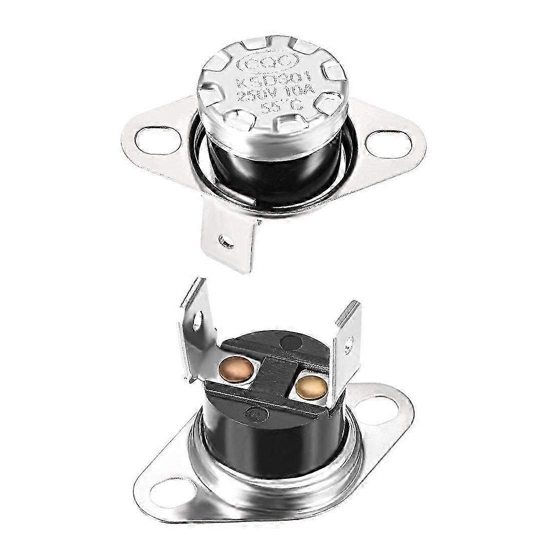 Temperature Switch Thermostat Normally Open N.O 55°C 10A Pack of 2 for HVAC and Appliance Applications