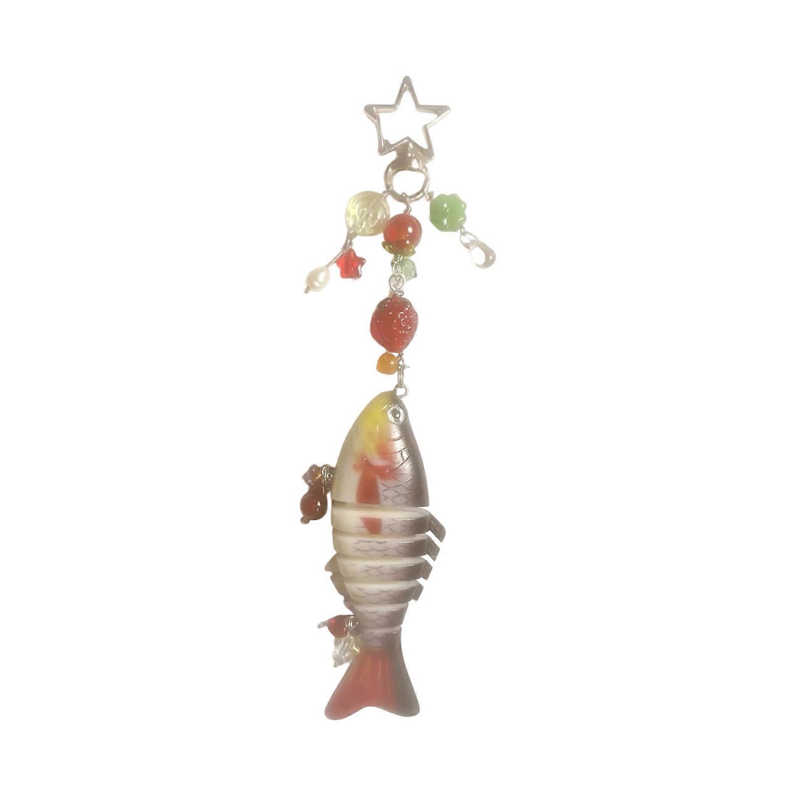 Multi Section Flexible Fish Keychain Pendant Realistic Motion Design Resin Craftsmanship For Outdoor Use  Red