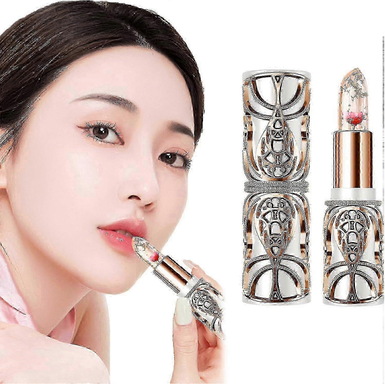 Crystal Jelly Flower Color Changing Lipstick, Clear Lipstick With Flower Inside, Clear Temperature Color Changing Lip Gloss