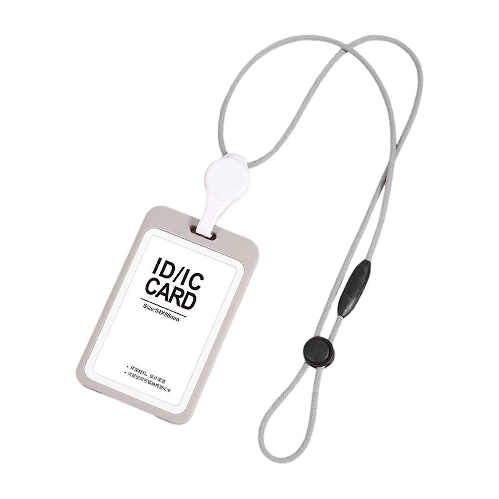 Lanyards for ID Badges Holder,Name Card Case Protector with Retractable Cord, 2 Card Slots for Office Staff Teachers  Light gray